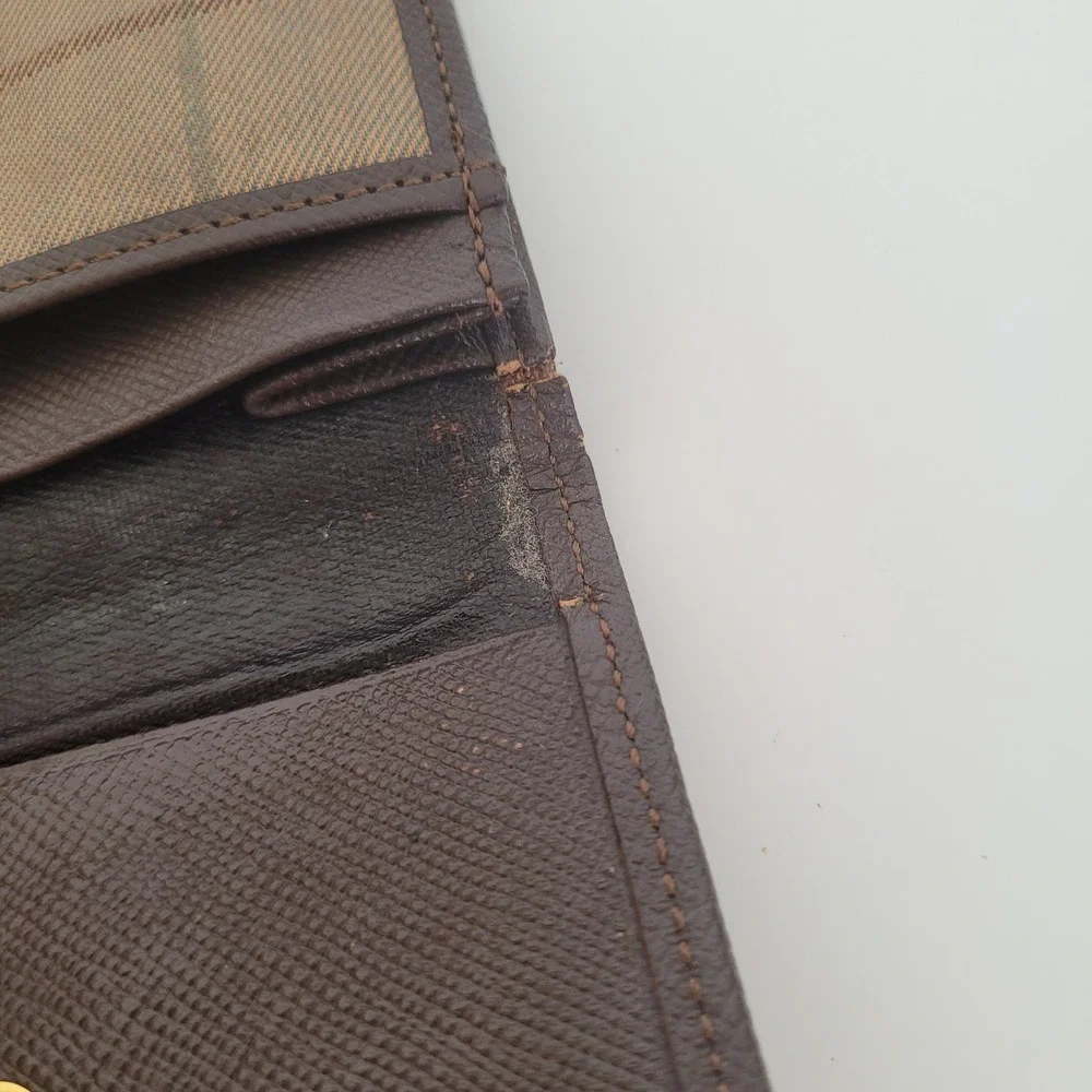 Vintage‎ Burberrys London Nova Check Card Holder Coin Purse Brown Leather Wallet